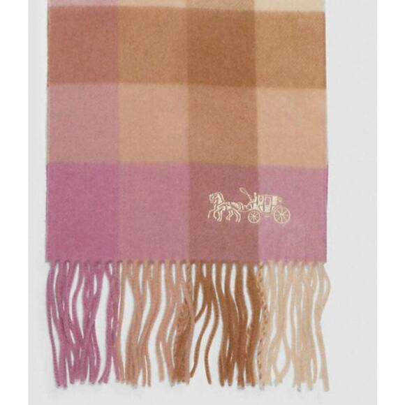 COACH EXTRA LONG WOOL SCARF CHECK PRINT MUFFLER IN TRUE PINK MULTI - Picture 2 of 3